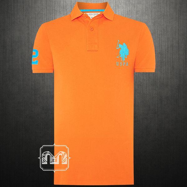 Orange Polo Logo - US Polo Assn Fluorescent Orange Pique Knit Polo Tshirt Light Blue