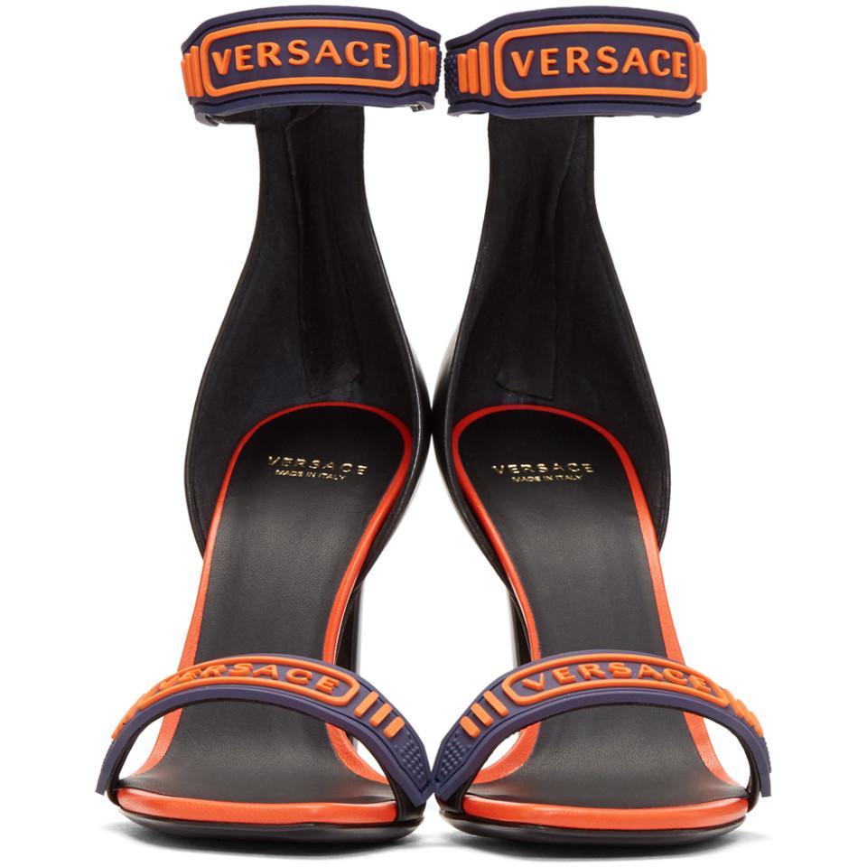 Orange and Navy Logo - Lyst - Versace Navy & Orange Logo Strap Sandals in Blue