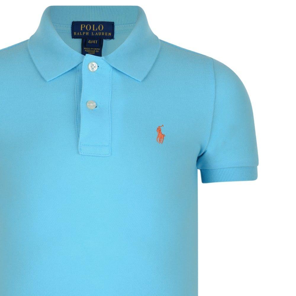 Orange Polo Logo - Ralph Lauren Boys Turquoise Polo Shirt with Orange Logo