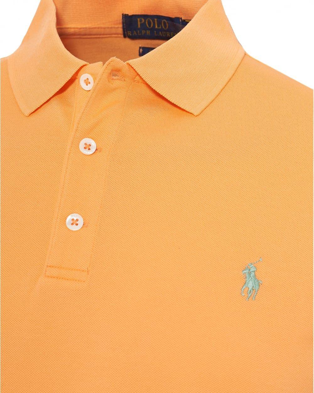 Orange Polo Logo - Ralph Lauren Mens Mesh Polo Shirt, Embroidered Logo Orange Polo