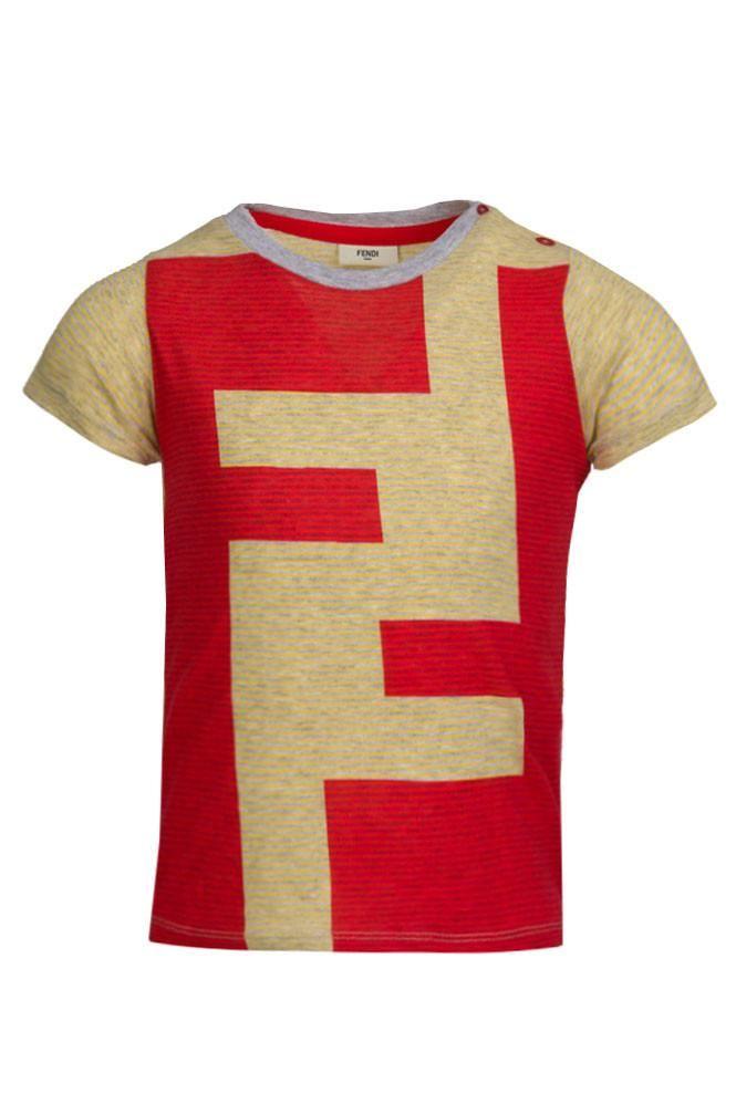 Red and Yellow Stripe Logo - Fendi Boys FF Striped Red Yellow Tee