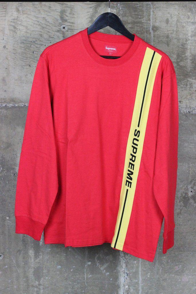 Red and Yellow Stripe Logo - Supreme Vertical Logo Stripe L/S Red / Yellow – The Restock