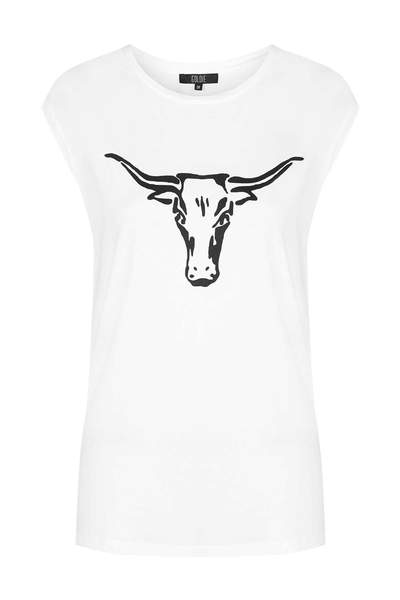 White Bull Logo - Bull - White Tee With Black Bull Logo - Atashvana - Goldie London ...