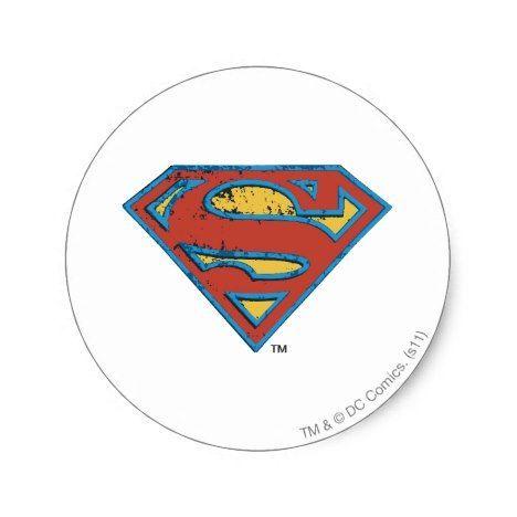 Superman Grunge Logo - Superman S Shield. Blue Outline Grunge Logo Classic Round Sticker