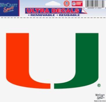 Orange and Green U Logo - Miami Hurricanes Orange/Green U Logo UM Canes Ultra Decal 5x6