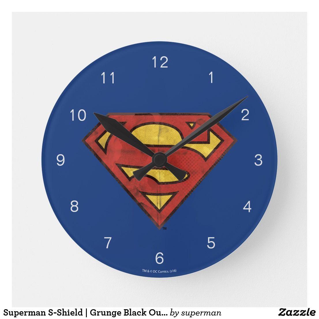 Superman Grunge Logo - Superman S-Shield | Grunge Black Outline Logo Round Clock | Superman ...