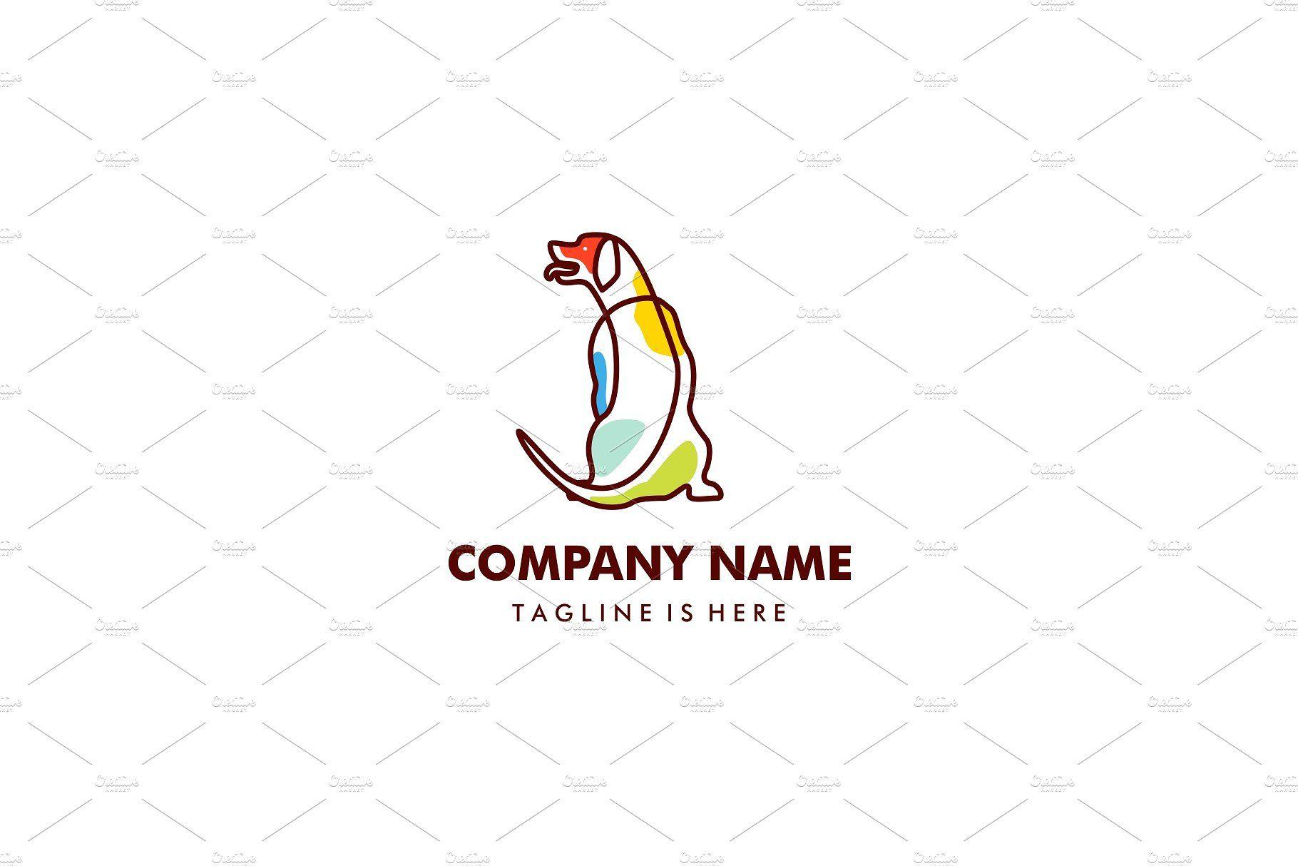 Colorful Dog Logo - sitting dog outline monoline logo ~ Logo Templates ~ Creative Market