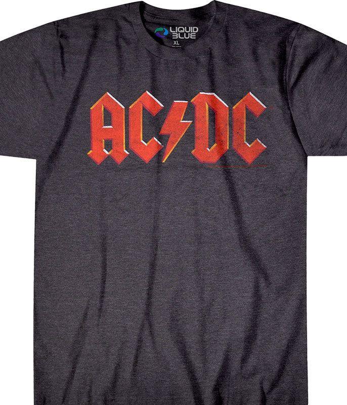 Vintage AC Logo - AC/DC Vintage Logo Dark Heather Poly-Cotton T-Shirt Tee Liquid Blue