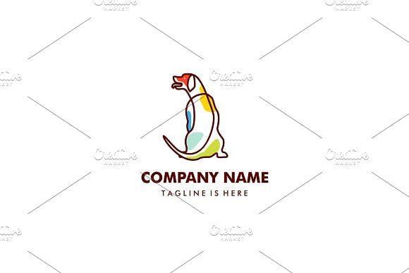 Colorful Dog Logo - sitting dog outline monoline logo Logo Templates Creative Market