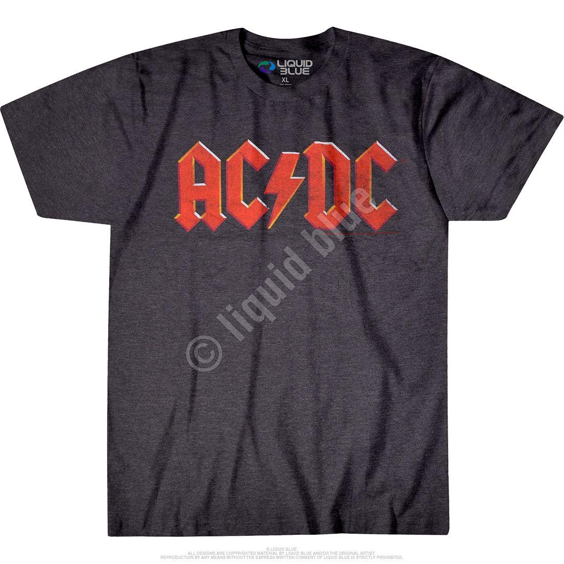 Vintage AC Logo - AC/DC Vintage Logo Dark Heather Poly-Cotton T-Shirt Tee Liquid Blue