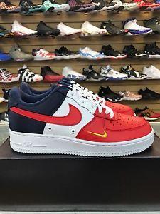 Red and Gold Nike Logo - Nike Mens Air Force 1 '07 LV8 Red Navy Gold Mini Swoosh 823511 601