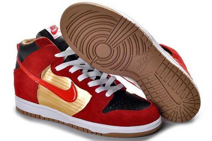 Red and Gold Nike Logo - Nike Dunk High Top Mens Red Gold Black - Mens Shoes classic sports ...