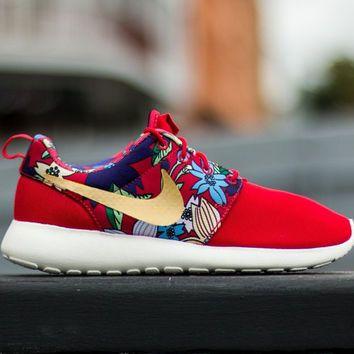 Red and Gold Nike Logo - Nike Roshe Run One Red with Floral Print from DenisCustoms on