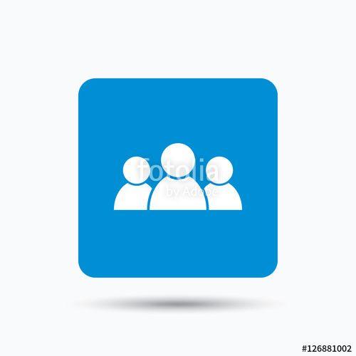 People in Blue Square Logo - People icon. Group of humans sign. Team work symbol. Blue square