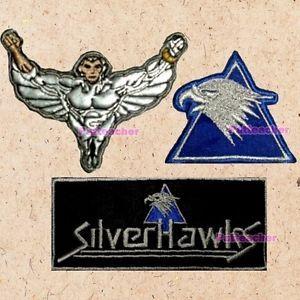 Flying Shield Logo - Lot of 3 Silverhawks Patches Logo Cartoon Suit Chest Shield ...