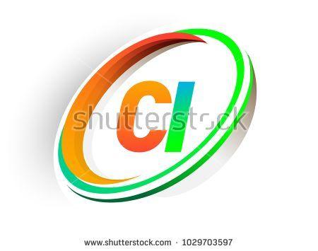 Orange Circle with Line Logo - initial letter CI logotype company name colored orange and green ...