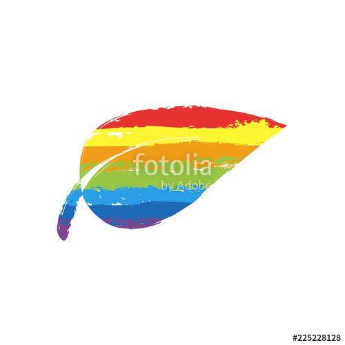 Blue Orange Green Leaf Logo - leaf icon. Drawing sign with LGBT style, seven colors of rainbow ...