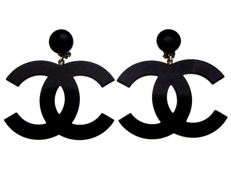 Big Chanel Logo - Vintage Chanel earrings big black CC logo plastic dangle. Chanel