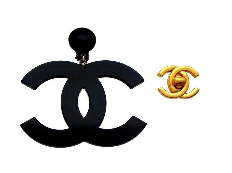 Big Chanel Logo - Vintage Chanel earrings big black CC logo plastic dangle | Vintage Five