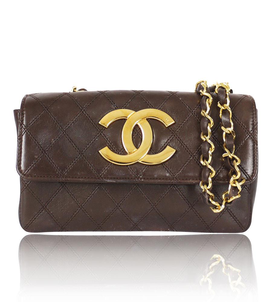 Big Chanel Logo - Chanel Vintage Brown Lambskin Big CC Logo Classic Flap Bag. Garo