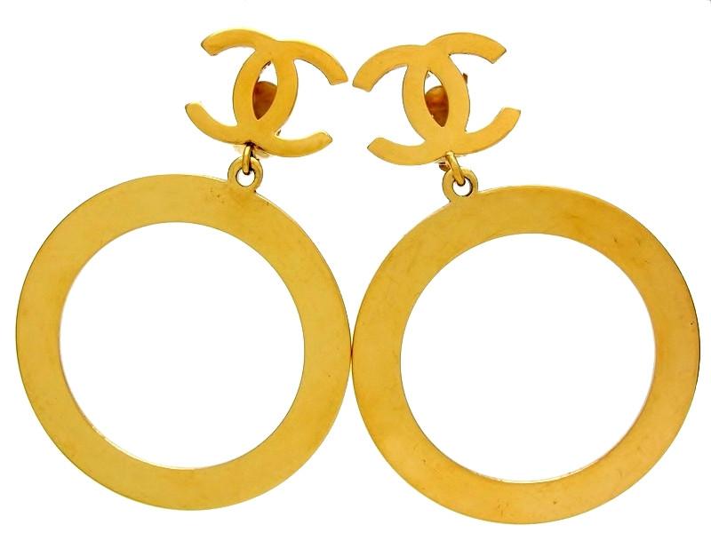 Big Chanel Logo - Vintage Chanel dangle earrings CC logo big hoop