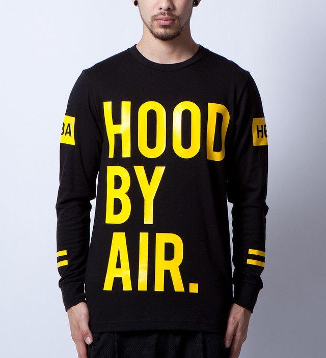 Hood by Air Clothing Logo - Black Logo With Varsity Arm in Yellow L/S T-Shirt
