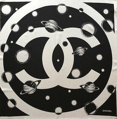 Big Chanel Logo - NEW AUTHENTIC CHANEL Big Logo Planets Print White Black 100% Silk