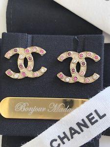 Big Chanel Logo - New NIB Authentic Chanel Gold crystal BIG Stud Earring CC Logo