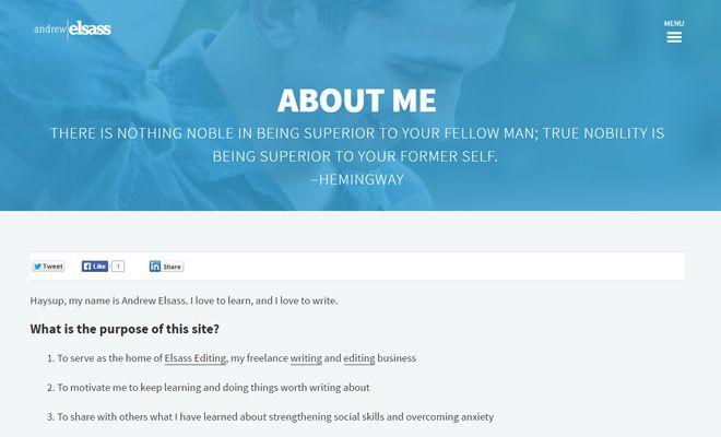 About.me Page for Header Logo - Exploring the Hero Image Trend in Web Design
