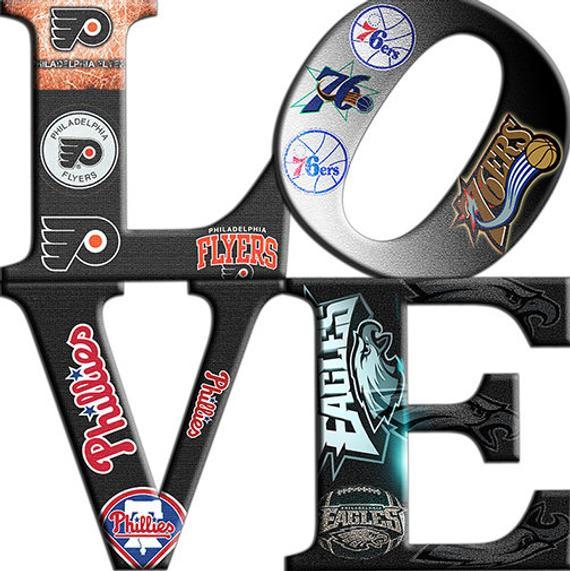 Eagles Phillies Flyers 76Ers Logo - Philadelphia Sports Love Teams 112 x12 Canvas