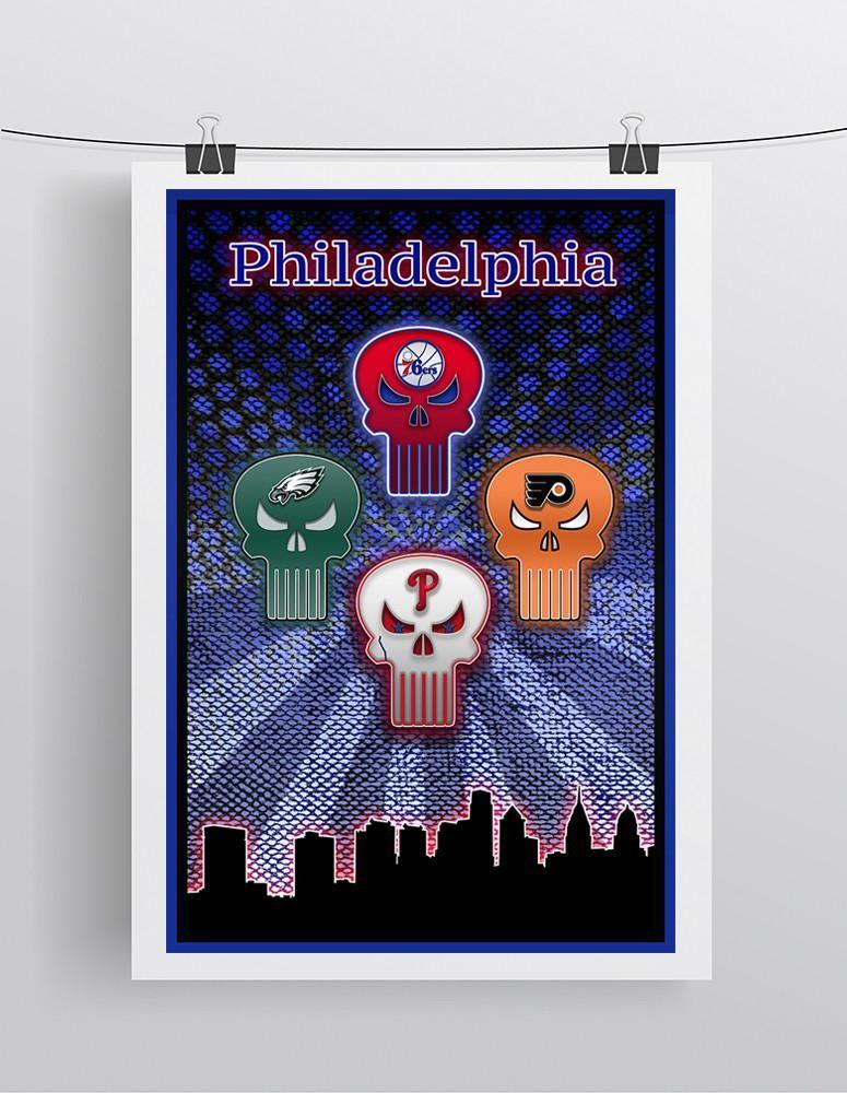 Eagles Phillies Flyers 76Ers Logo - Philadelphia Sports Teams Punisher Poster, Philadelphia Eagles