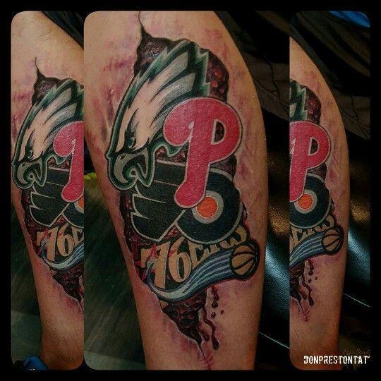 Eagles Phillies Flyers 76Ers Logo - Philly sports color realism tattoo by Don Preston Eagles flyers