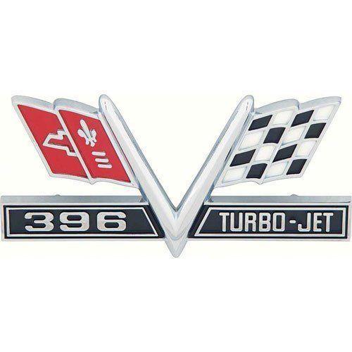 Turbo Jet Logo - OER 3867312 Emblem Fender Chrome Red 396 Turbo Jet Logo Chevy EA
