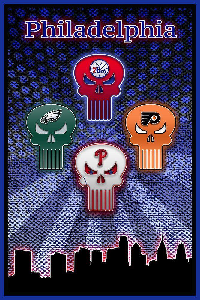 Eagles Phillies Flyers 76Ers Logo - Philadelphia Sports Teams Punisher Poster, Philadelphia Eagles ...
