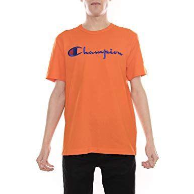 Orange M Logo - Champion Crewneck Logo T-Shirt - Orange (M): Amazon.co.uk: Clothing