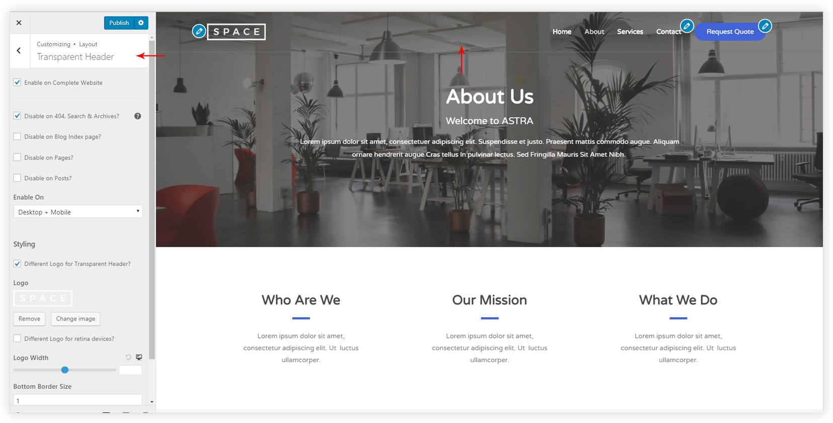 About.me Page for Header Logo - Transparent Header in Astra Theme