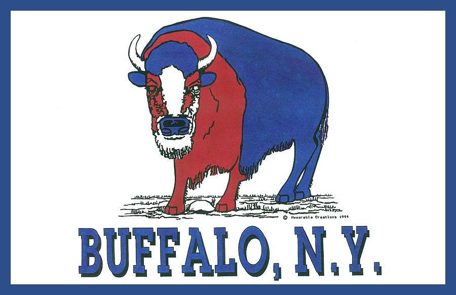White and Blue Buffalo Logo - Red, White And Blue Buffalo Drawing by Mary Ann Long