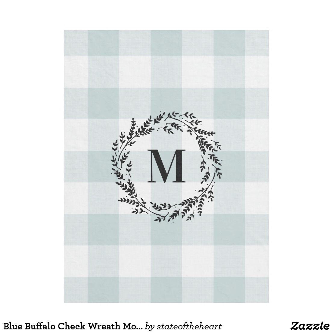 White and Blue Buffalo Logo - Blue Buffalo Check Wreath Monogram | Farmhouse Fleece Blanket ...