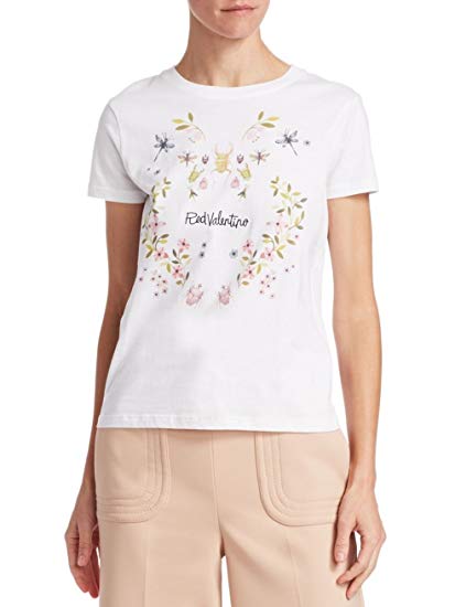 Red Valentino Logo - Red Valentino Cotton Logo Tee Top White Large (Large) at Amazon