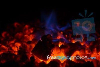 Red Blue Flame Logo - Closeup Of Hot Red Embers And Blue Flame In Fireplace Stock Photo ...