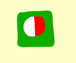 White Ball in Green Circle Logo - a half red half white ball in a green square drawing by Burnt Pizza ...