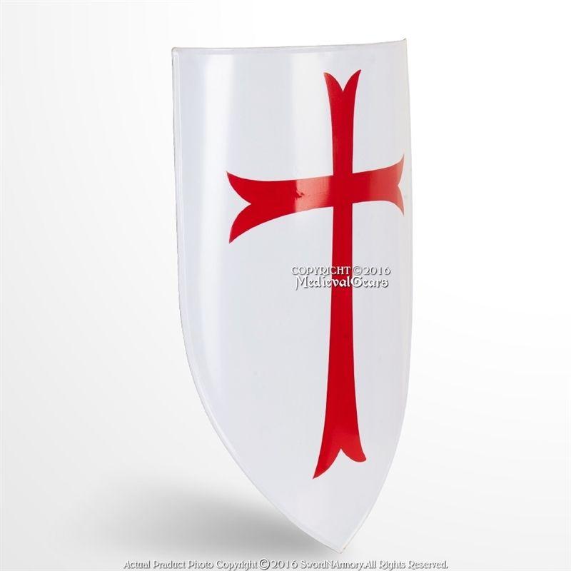 Red Cross in Shield Logo - Functional Medieval Knights Templar Red Cross Heater Shield 18G