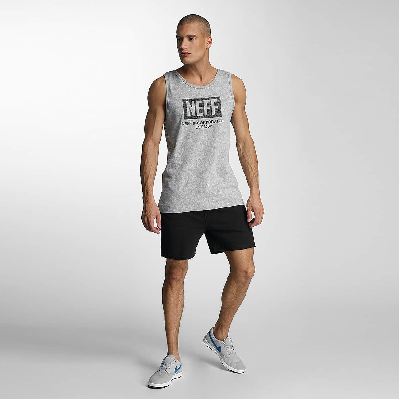 Tank Top Neff Logo - NEFF Men Tank Tops New World Push in grey Logo print on the front