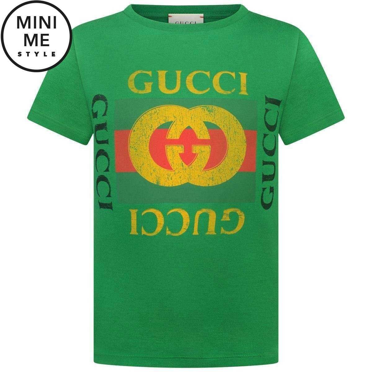 Red and Green Gucci Logo - GUCCI Green Logo Print Cotton Top