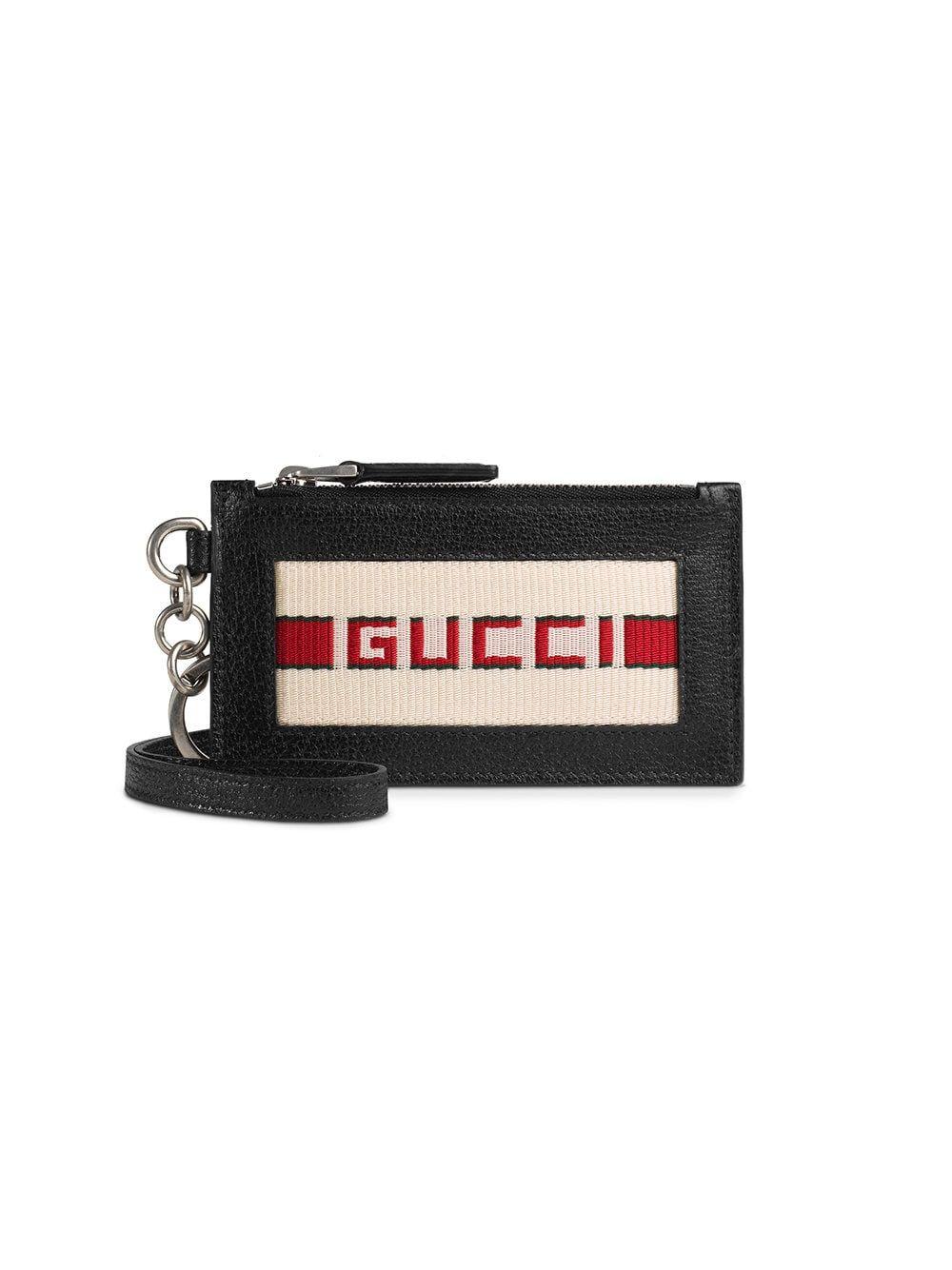 Red and Green Gucci Logo - Gucci Logo Jacquard Leather Cardholder Key Ring In Green