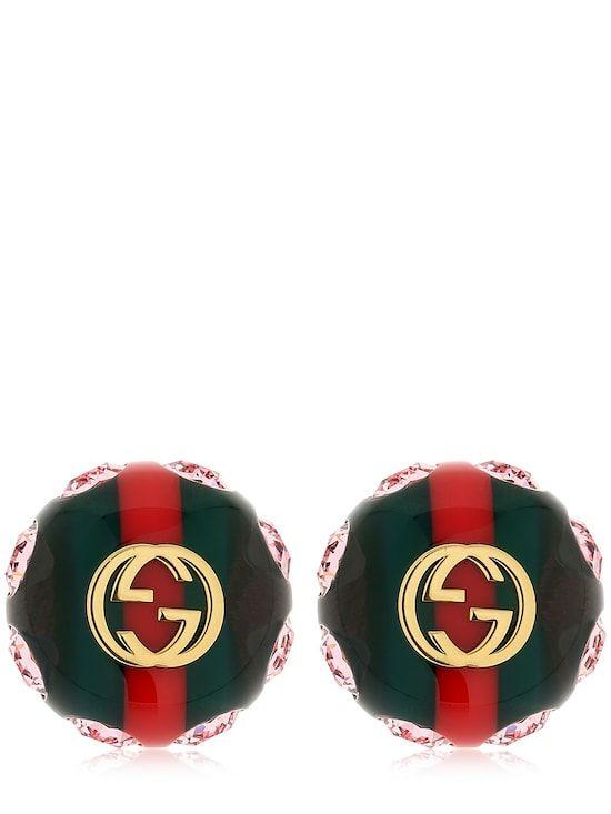 Red and Green Gucci Logo - GUCCI, Logo stud earrings, Green/red, Luisaviaroma