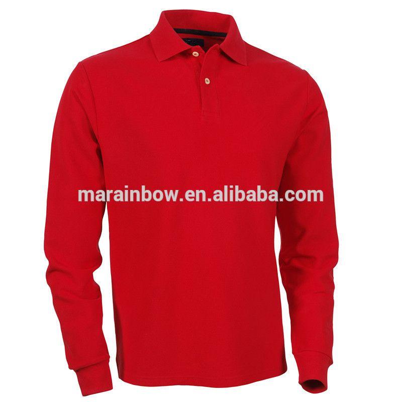 Dark Red Polo Logo - Top Quality 100% Cotton Pique Dark Red Long Sleeve Polo Shirts
