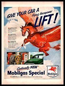 Mobil Flying Red Horse Logo - MOBIL Mobilgas Flying Red Horse Gas Station AD Vintage Gasoline