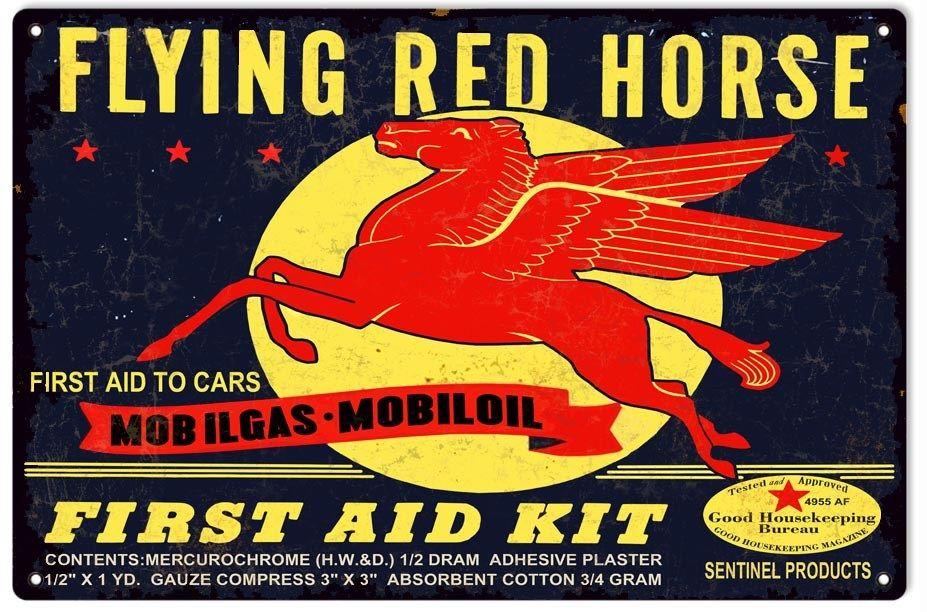 Mobil Flying Red Horse Logo - Flying Red Horse Mobil Oil Sign - Grumps-Garage