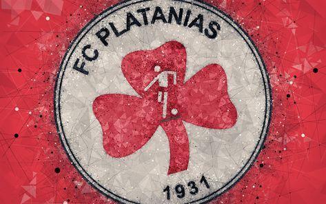 Greek Red Circle Logo - Download wallpaper Platanias FC, 4k, logo, geometric art, red